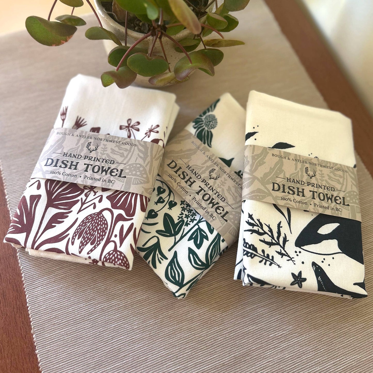 Hand-Printed Northwest Wildflowers Dish Towel: 100% Cotton