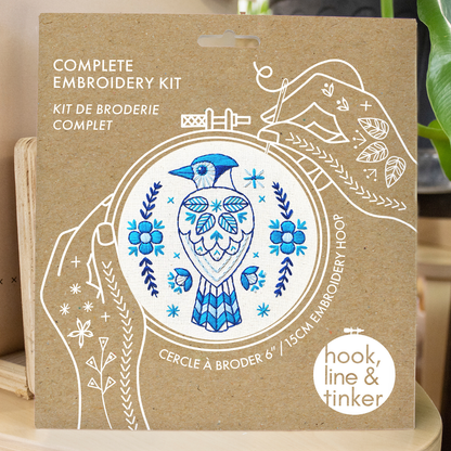 Folk Blue Jay Complete Embroidery Kit
