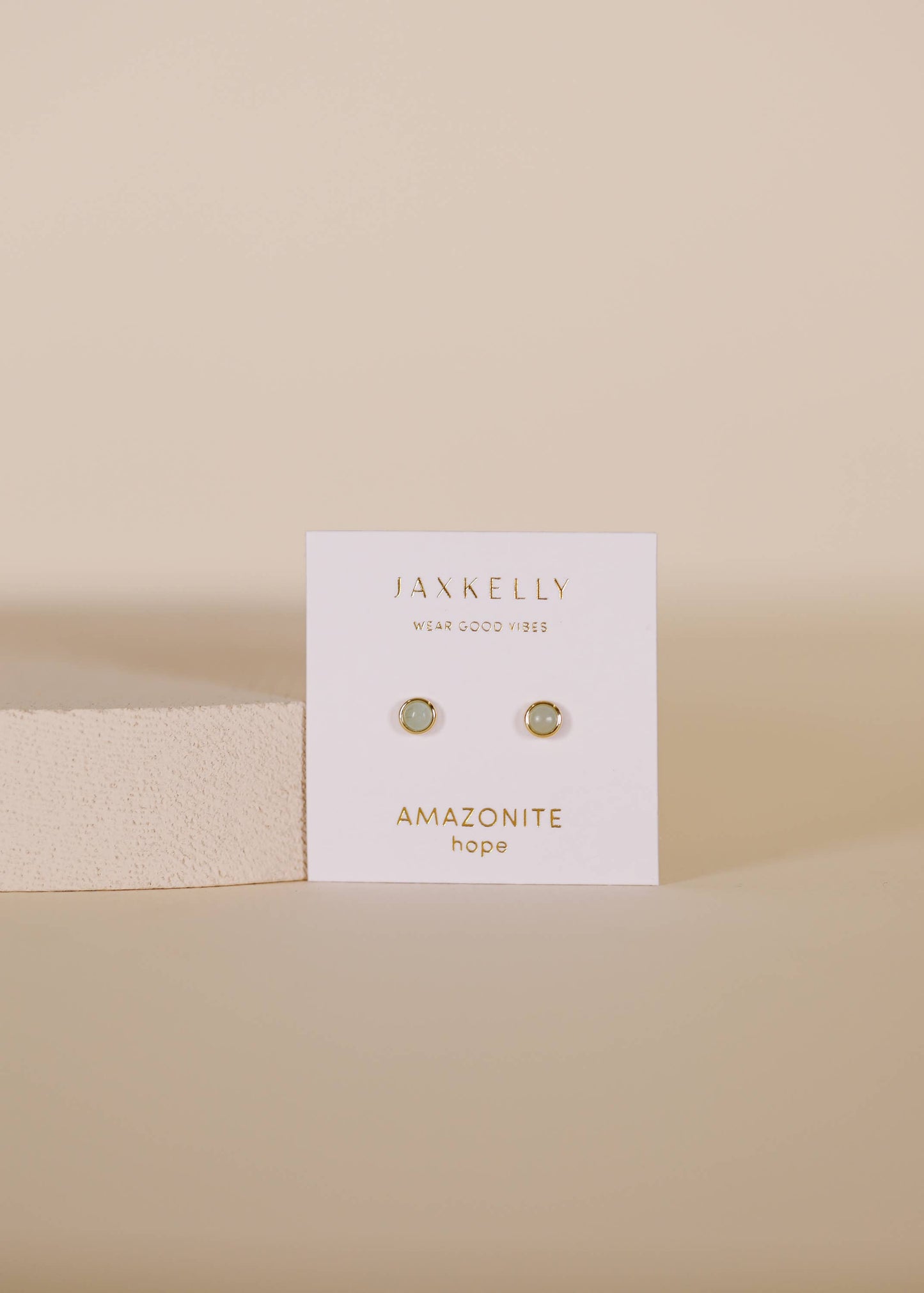 Simple Stud Earrings - Amazonite Gemstone - 18k Gold Plated