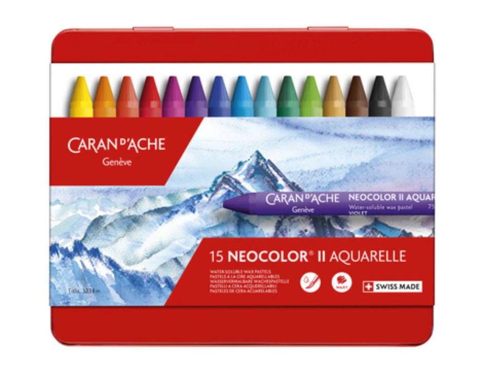 CARAN DACHE NEOCOLOR II PASTEL 15 COLOUR METAL BOX SET