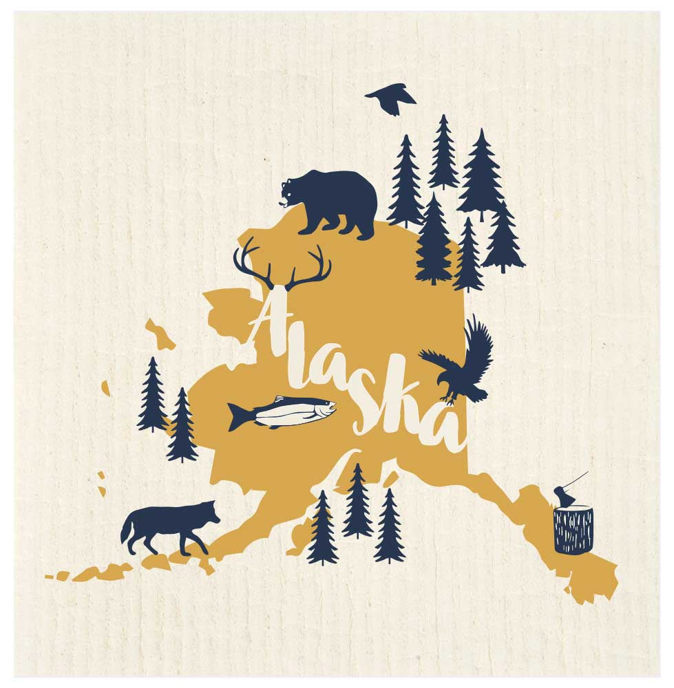 Alaska Wildlife Icons Swedish Dishcloth