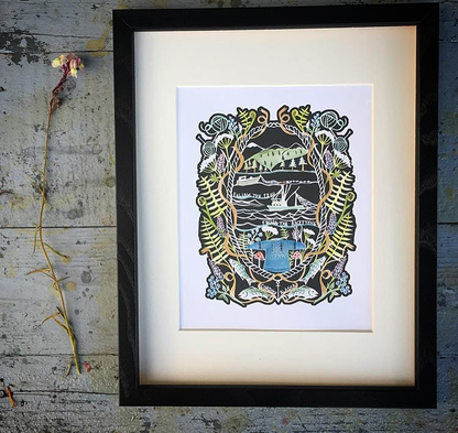 Cordova, Alaska  "Follow the Fish, Follow the Knitting" Gansey Papercut Print