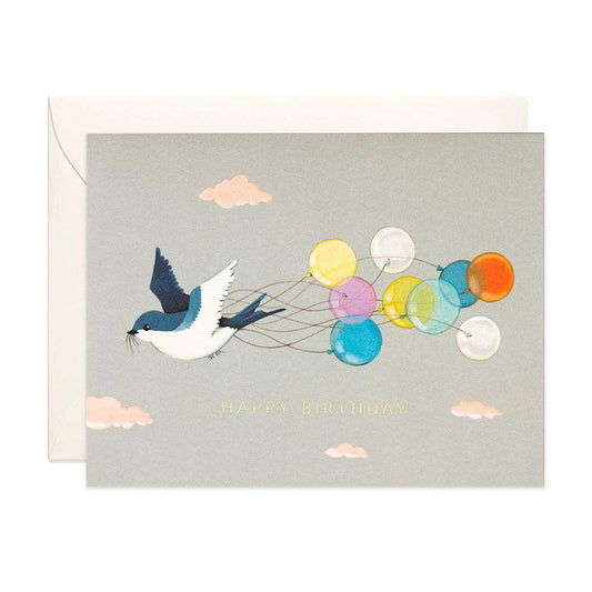 Swallow and Balloons Birthday Card