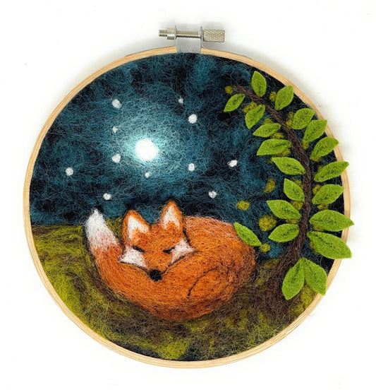 Paint with Wool: Sleepy Fox in a Hoop Needle Felt Craft Kit