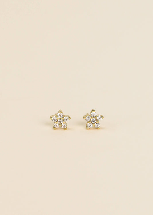 Pave Stud - Flower - Gold Earrings