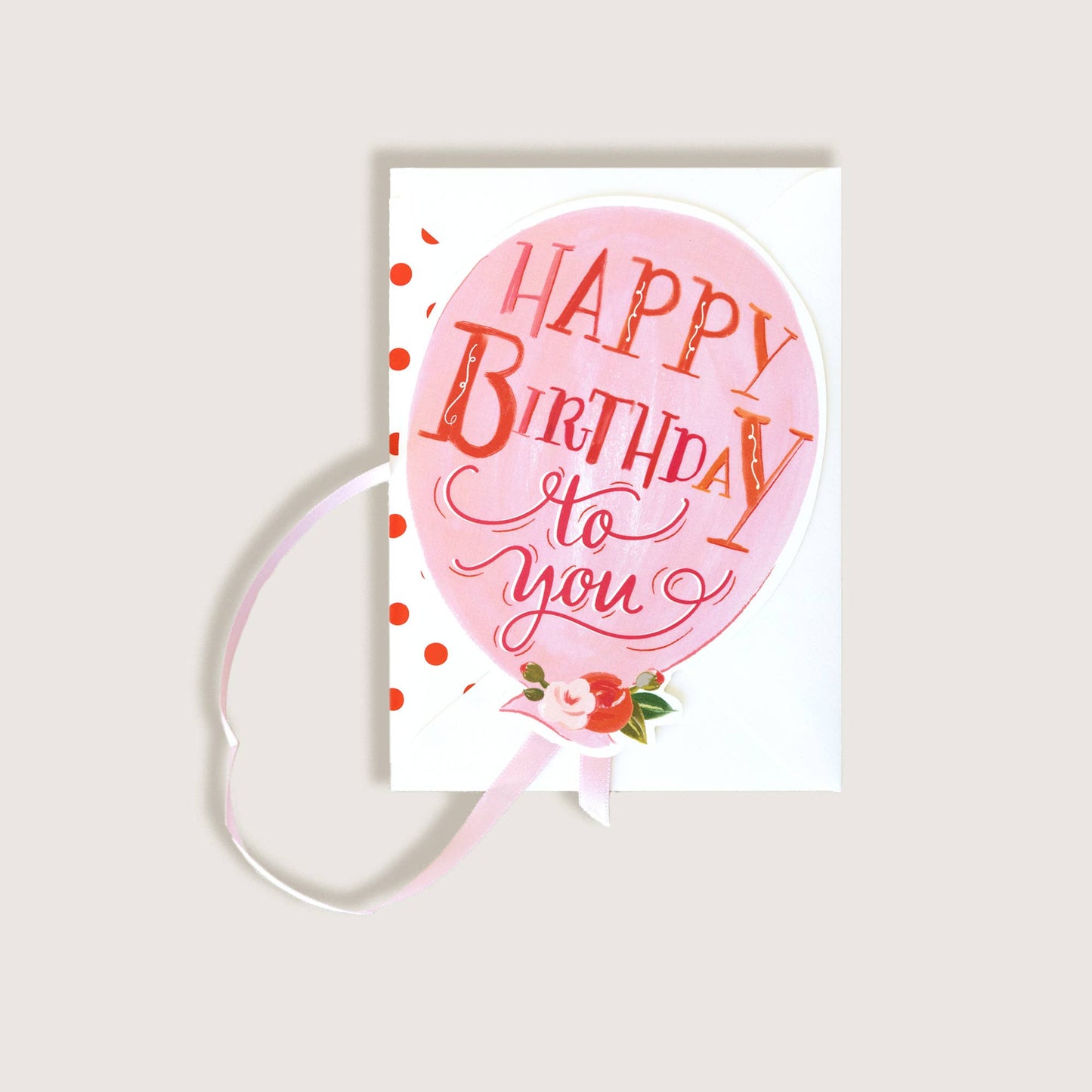 Happy Birthday Pink Balloon with Pink Ribbon Greeting Card
