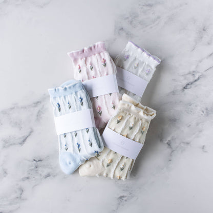 Pastel Color Floral Casual Socks