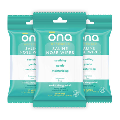 Ona Saline Nose Wipes, Unscented 60ct (3 Pack)