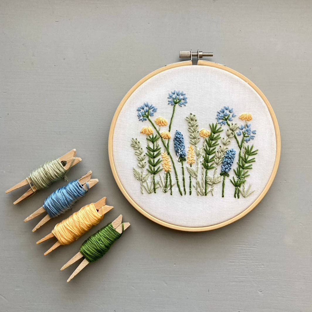 Beginner Embroidery Kit - Meadow in Blue & Yellow