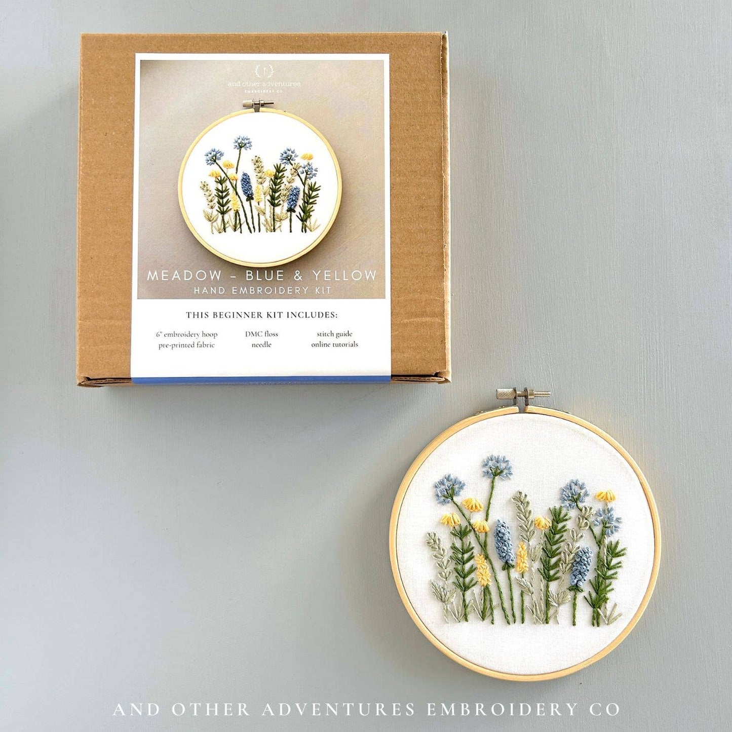 Beginner Embroidery Kit - Meadow in Blue & Yellow