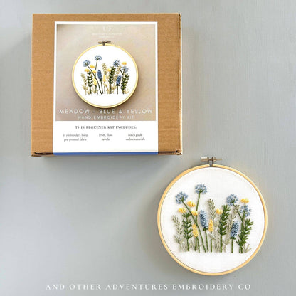 Beginner Embroidery Kit - Meadow in Blue & Yellow