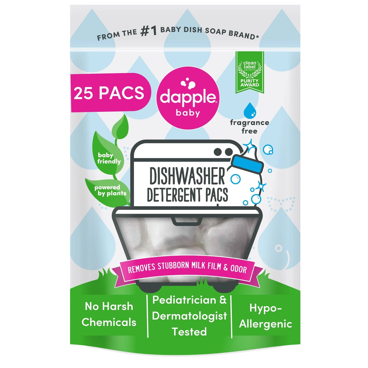 Dapple Baby Auto Dishwasher Pacs, Fragrance Free, 25 ct
