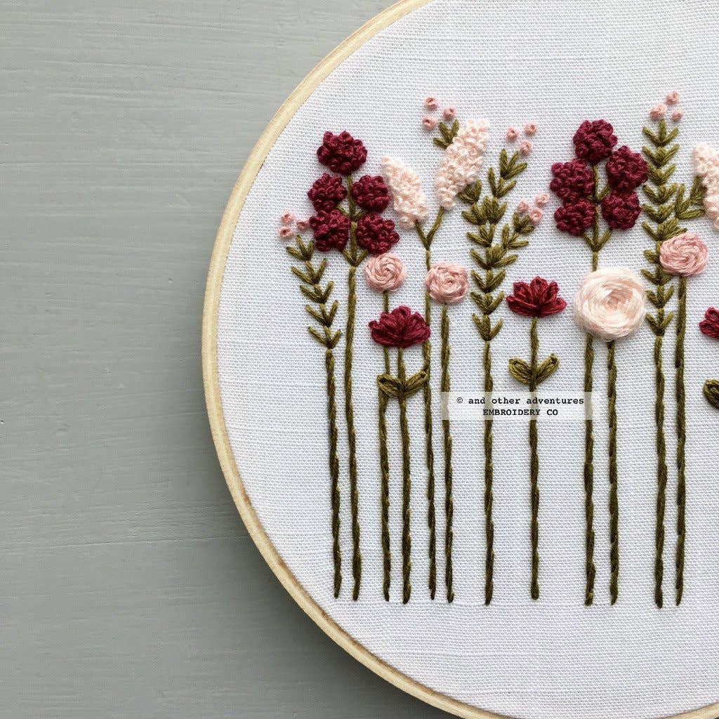 Beginner Embroidery KIT - Burgundy & Blush Wildflowers