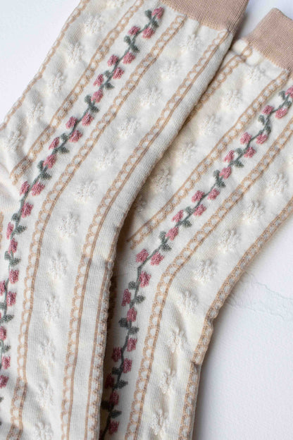 Vintage Stripe Floral Cotton Blend Socks