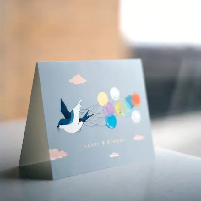 Swallow and Balloons Birthday Card