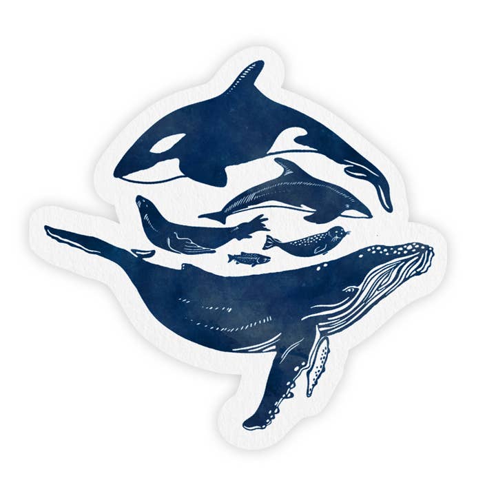 Pacific Northwest Sea Creatures Sticker: Whale, Orca & More!