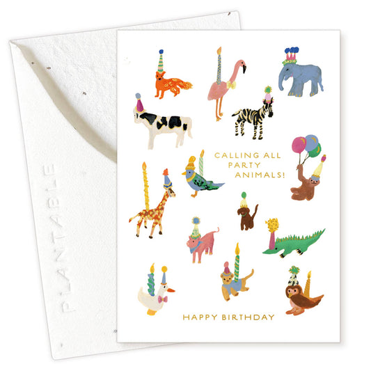 Animal Party Sprout - Birthday Mini Greeting Card