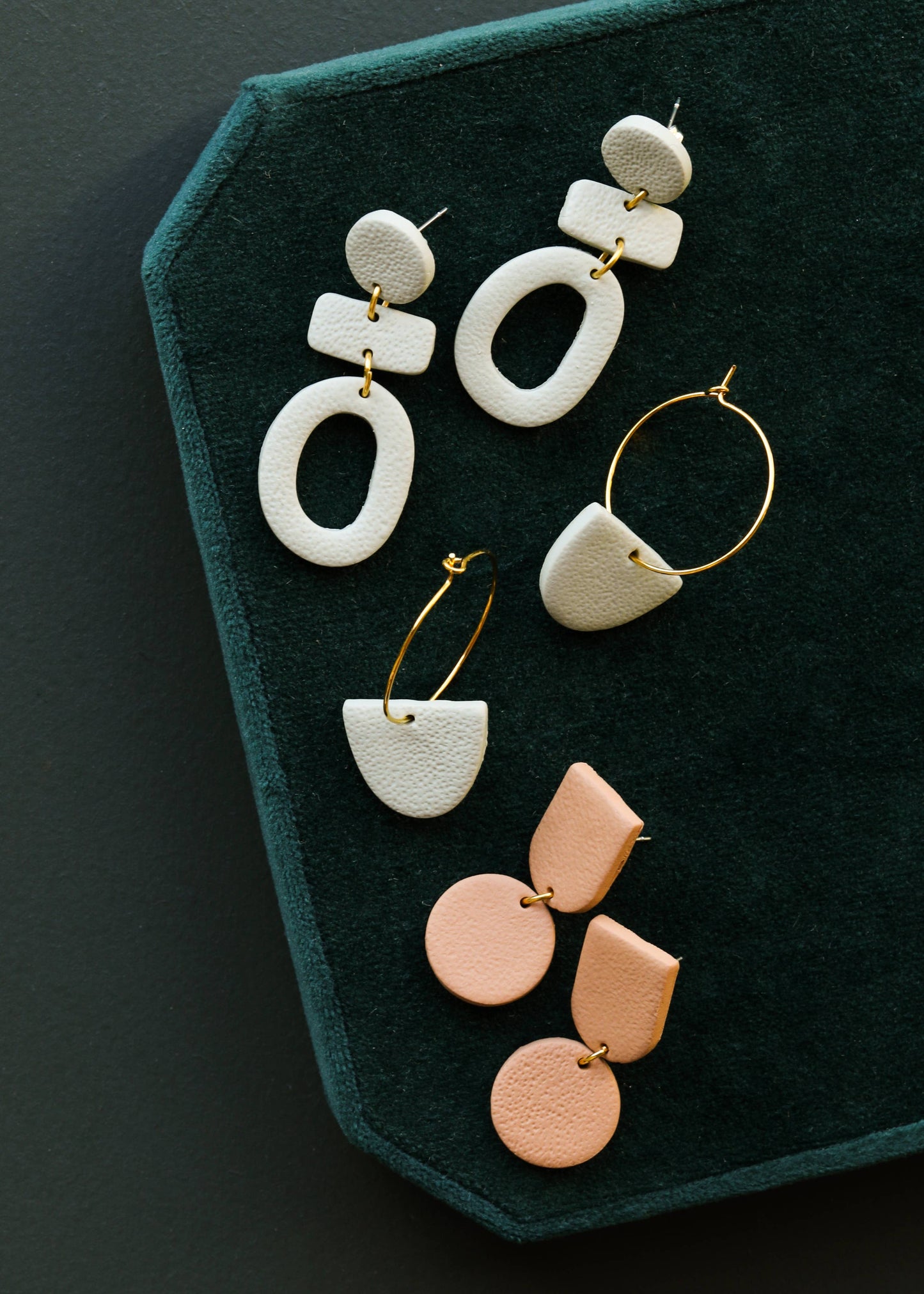 Hoops - Clay Half Moon - Sage Earrings