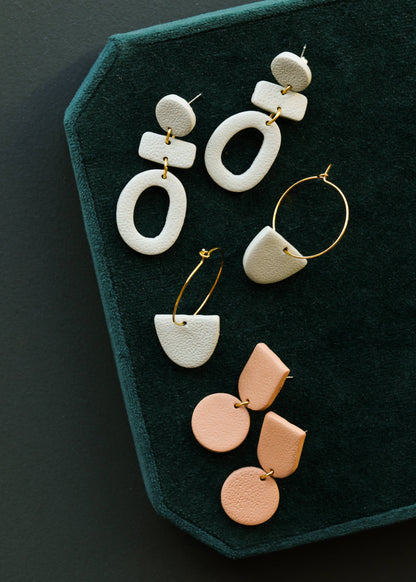 Hoops - Clay Half Moon - Sage Earrings