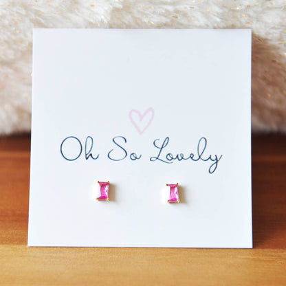 Crystal baguette stud earrings multiple colors