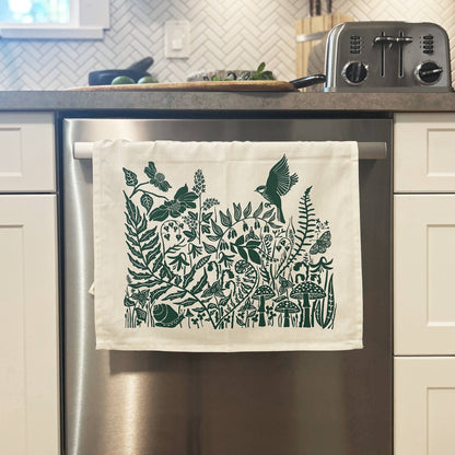 Hand-Printed Northwest Rainforest Dish Towel: 100% Cotton