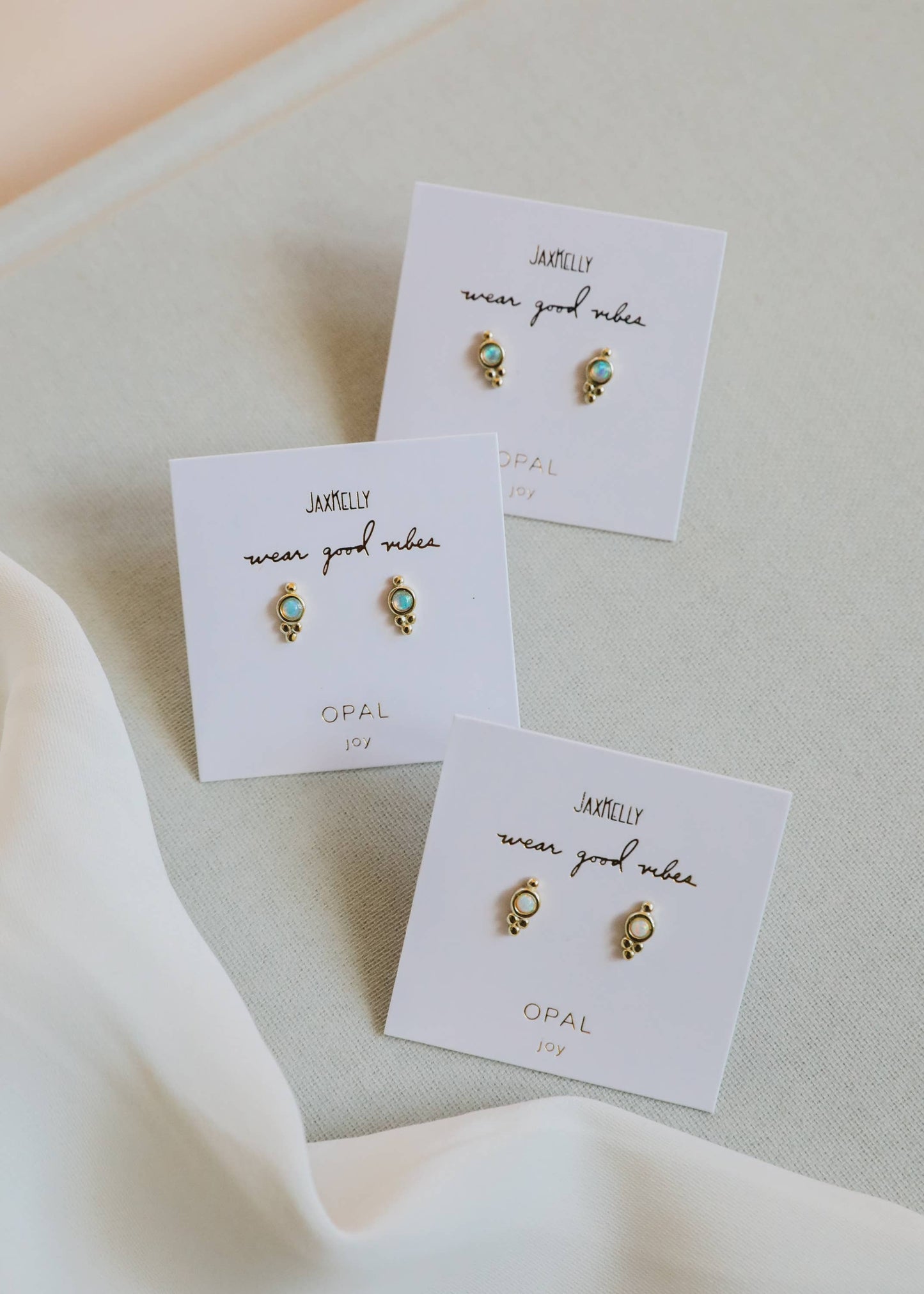 Tri Ball Studs - White Opal - Gold Earrings