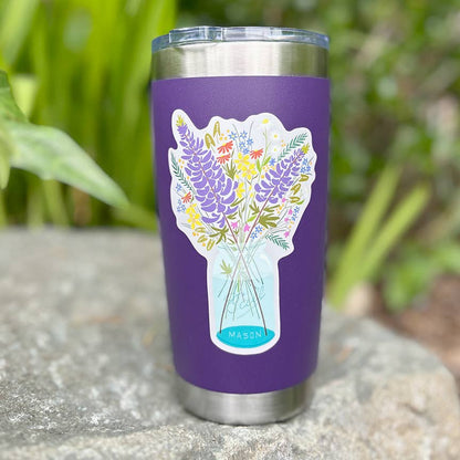 Wildflower Bouquet Sticker: Bright Blooms in Mason Jar!