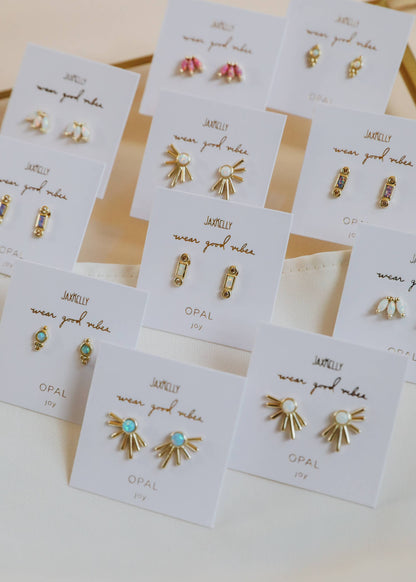 Tri Ball Studs - Fire Opal - Gold Earrings