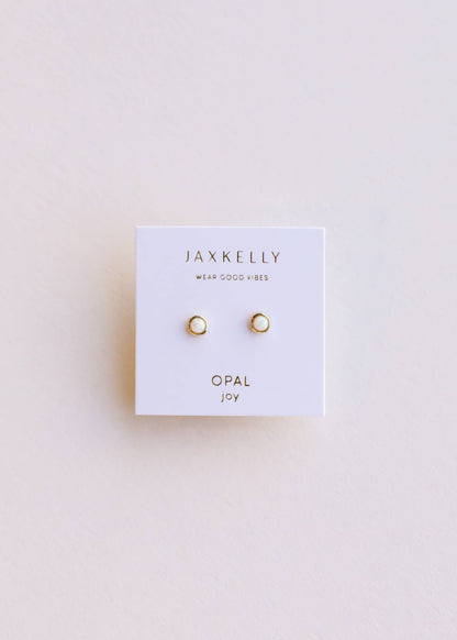 Simple Stud - White Opal- Gold Earrings