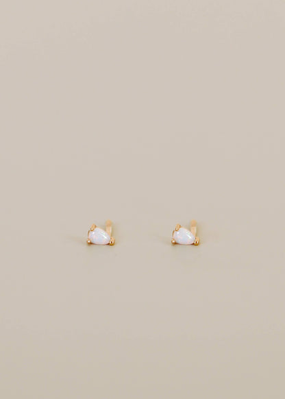 Teardrop - White Opal - Gold Earrings