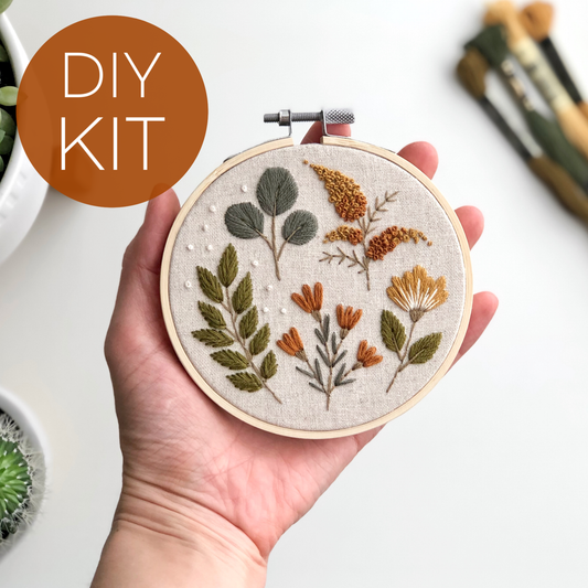 Botanical embroidery kit, beginner embroidery DIY kit