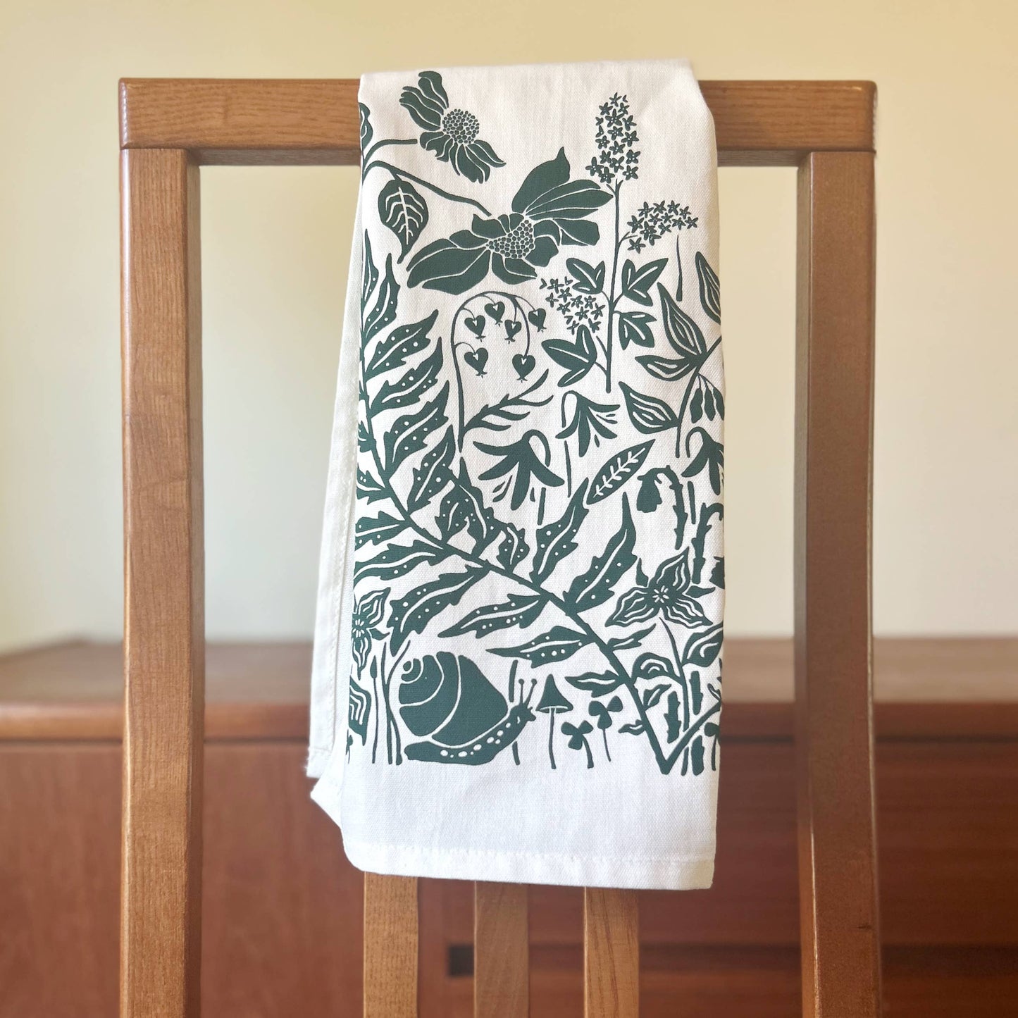 Hand-Printed Northwest Rainforest Dish Towel: 100% Cotton