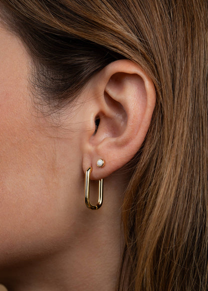 Simple Stud - White Opal- Gold Earrings
