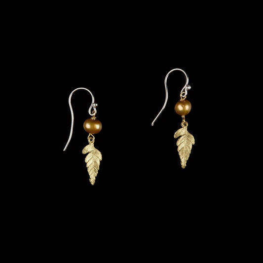 Fern Small Single Leaf Wire Earrings w/Pearl