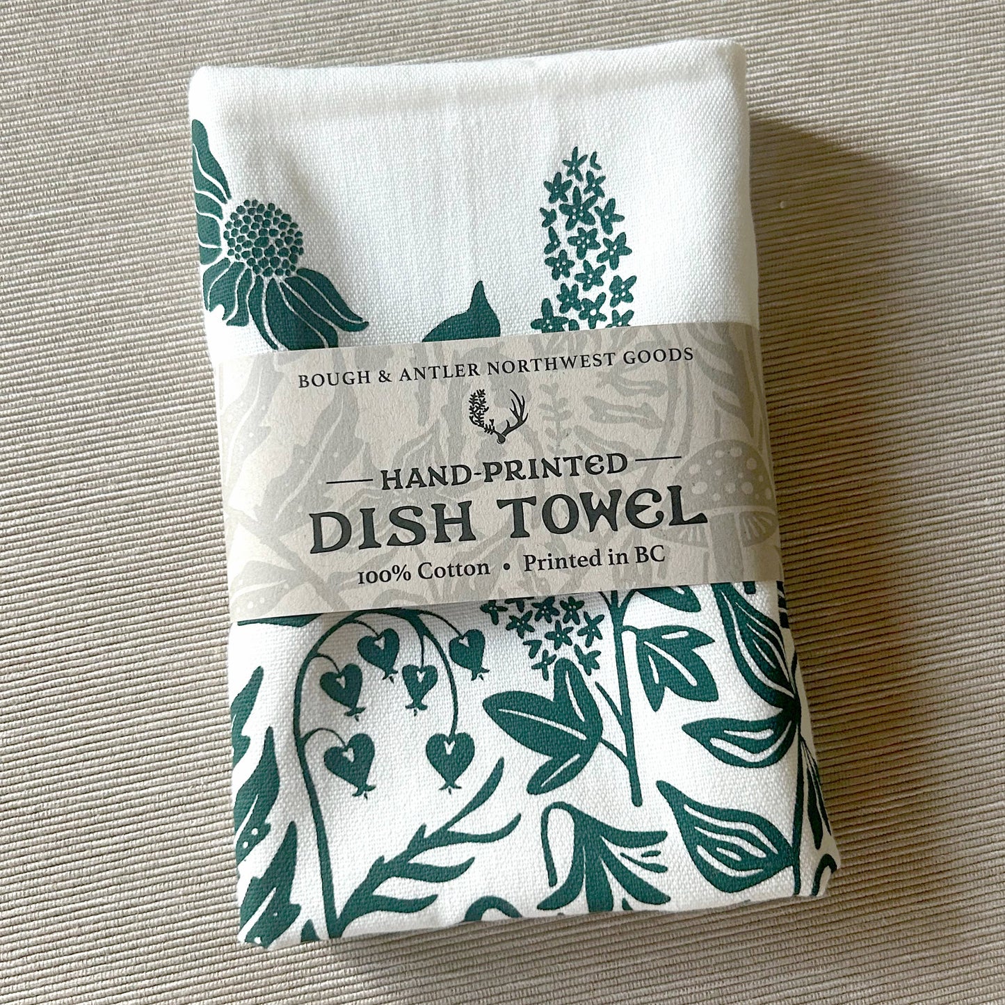 Hand-Printed Northwest Rainforest Dish Towel: 100% Cotton