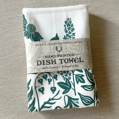 Hand-Printed Northwest Rainforest Dish Towel: 100% Cotton