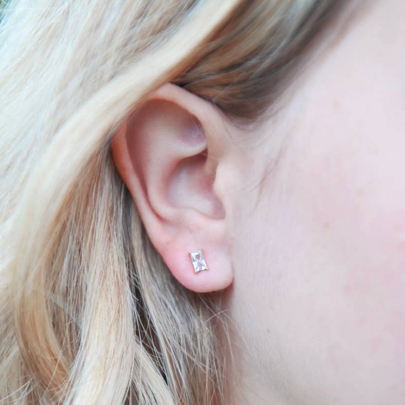 Crystal baguette stud earrings multiple colors