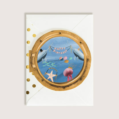 Happy Birthday Porthole Greeting Card with Ocean Animals