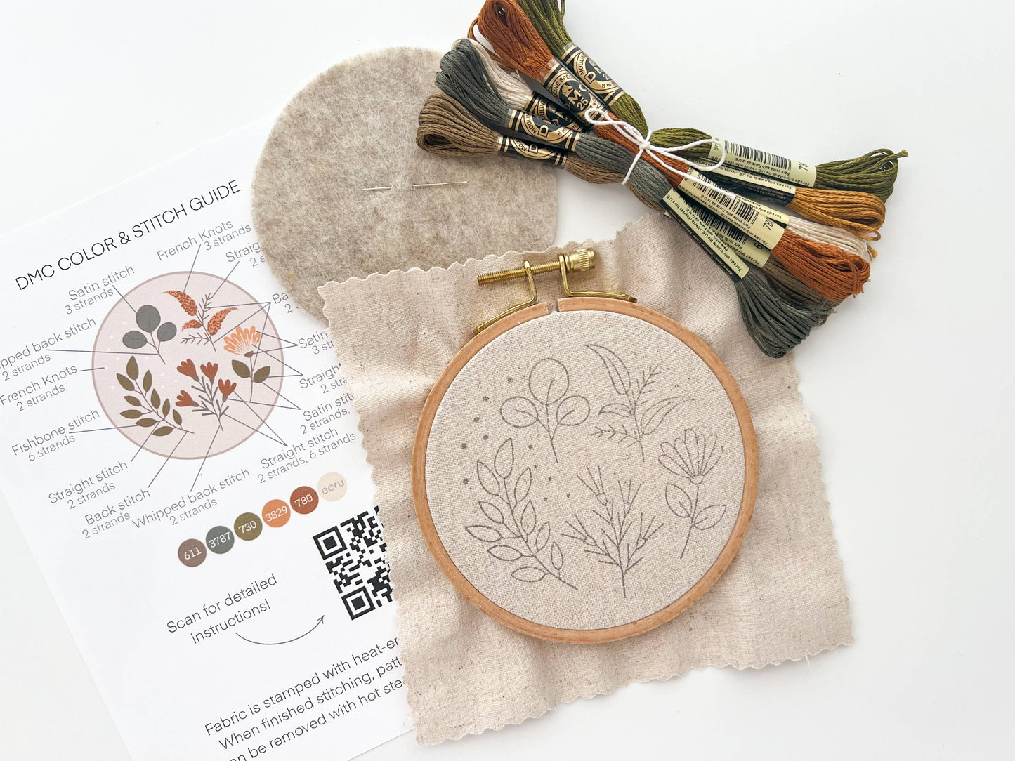 Botanical embroidery kit, beginner embroidery DIY kit