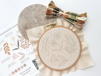 Floral Embroidery DIY Kit, modern embroidery craft kit