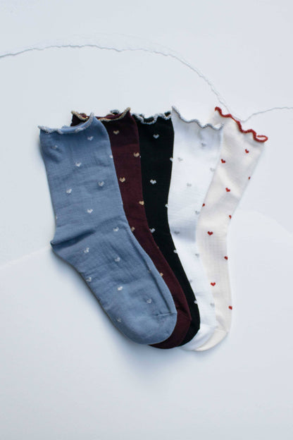 Mini Heart Ruffle Cotton Blend Socks