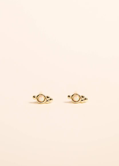 Tri Ball Studs - White Opal - Gold Earrings