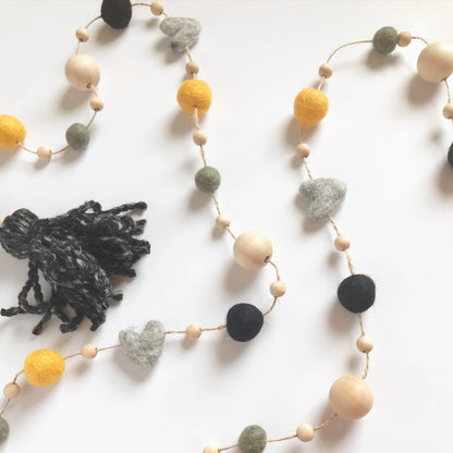 Felt Ball and Wood Bead Garland Craft Kit | Black and Gold