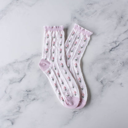 Pastel Color Floral Casual Socks