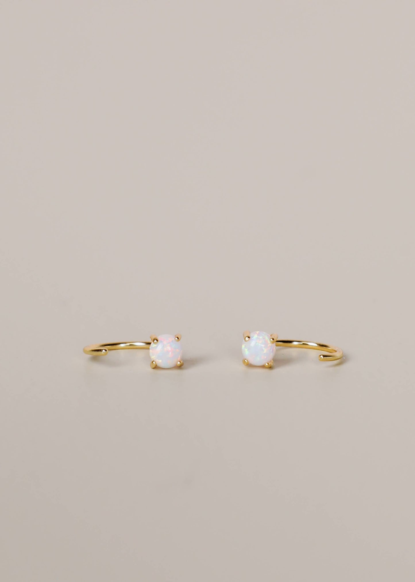 Huggies - White Opal - Gold Earrings