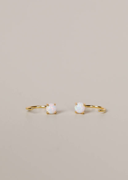 Huggies - White Opal - Gold Earrings
