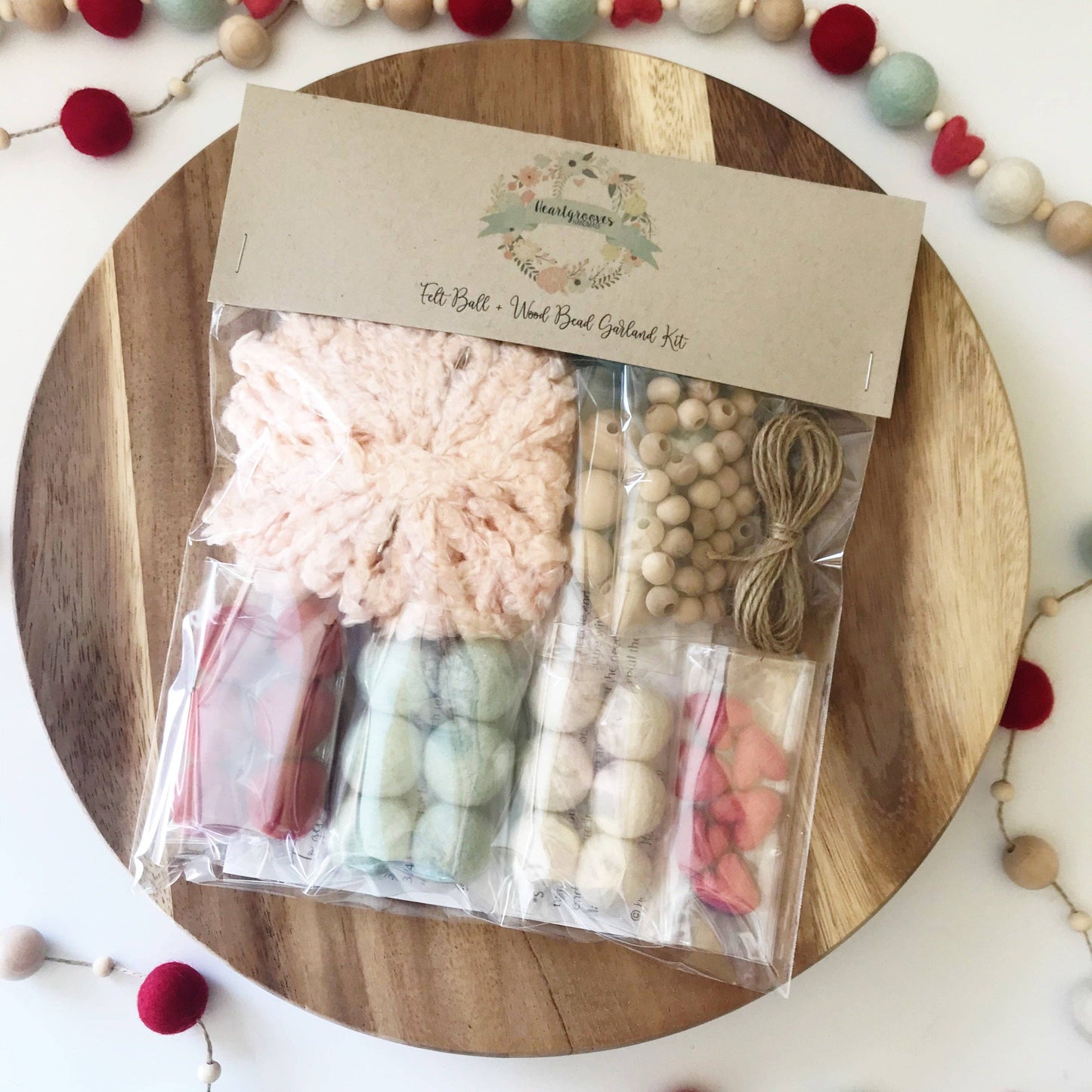 Felt Ball and Wood Bead Garland Craft Kit | Strawberry Mint