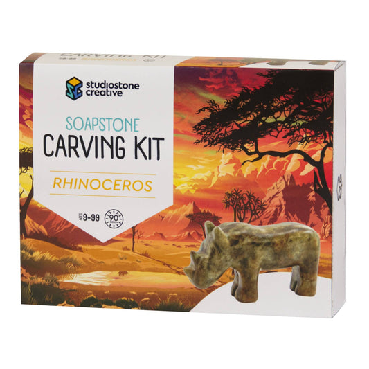 Rhino Soapstone Carving and Whittling—DIY Arts and Craft Kit. All Kid-Safe Tools and Materials Included. For kids and adults 8 to 99+ Years.