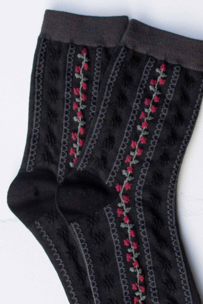 Vintage Stripe Floral Cotton Blend Socks