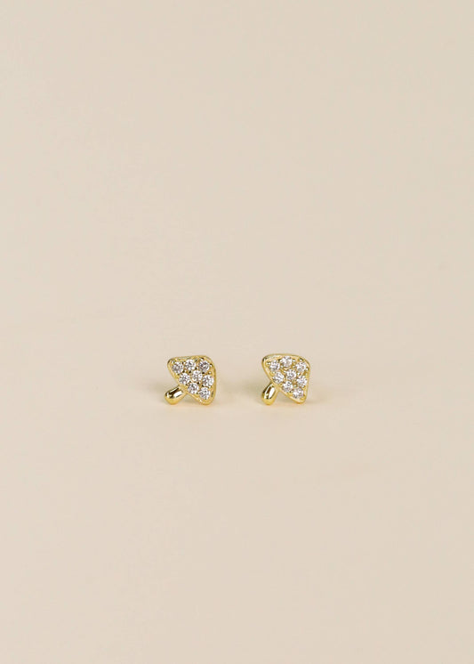 Pave Stud - Mushroom - Gold Earrings